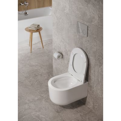 Cersanit Intro miska WC z deską wolnoopadającą wisząca bez kołnierza ze spłukiwaniem wirowym biały połysk S4038-001