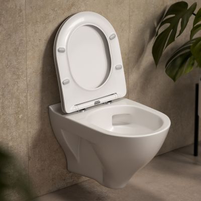 Cersanit Mille miska WC z deską wolnoopadającą wisząca bez kołnierza ze spłukiwaniem wirowym biały połysk S4042-002