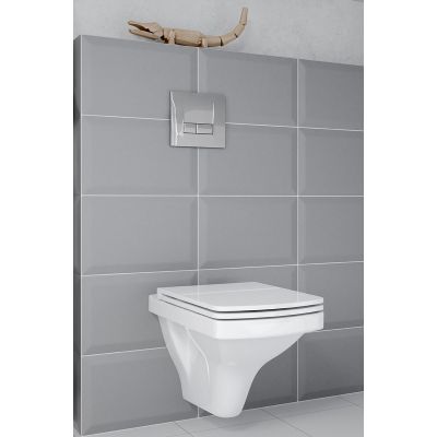 Cersanit Easy Set 880 miska WC CleanOn z deską wolnoopadającą i stelaż podtynkowy Aqua z przyciskiem spłukującym Actis chrom błyszczący S701-203