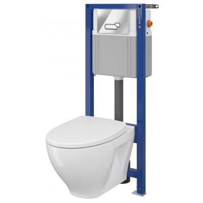 Zestaw Cersanit Moduo Set B41 miska WC CleanOn z deską wolnoopadającą Slim i stelaż podtynkowy Aqua z przyciskiem spłukującym Actis chrom błyszczący S701-311