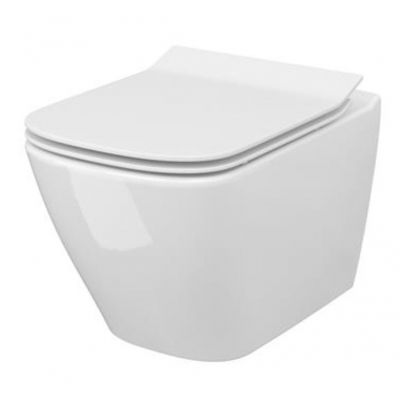 Zestaw Cersanit City Square CleanOn miska WC z deską sedesową Slim i stelaż podtynkowy Aqua 52 z przyciskiem Accento Square szkło czarne S701-401