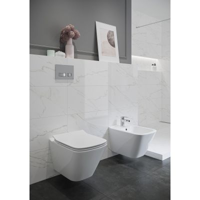 Zestaw Cersanit City Square miska WC Clean On z deską wolnoopadającą i stelaż podtynkowy Tece Base z przyciskiem spłukującym Now czarny mat (S701405, 9400407, 9240407)