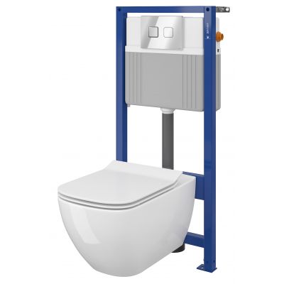 Zestaw Cersanit Virgo Set B227 miska WC Clean On z deską wolnoopadającą i stelaż podtynkowy System 52 z przyciskiem chrom S701-406