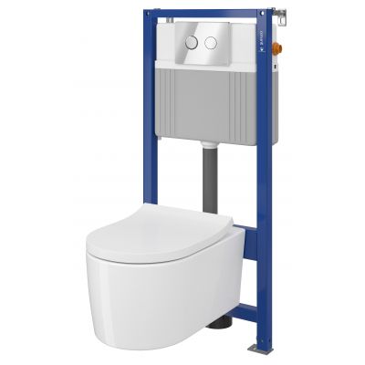 Zestaw Cersanit Inverto miska WC wisząca StreamOn z deską wolnoopadającą oraz stelażem podtynkowym Aqua i przyciskiem Accento Circle S701-425