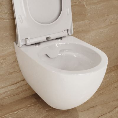 Zestaw Cersanit Zen miska WC Clean On z deską wolnoopadającą i stelaż podtynkowy Tece Base z przyciskiem spłukującym Now białym (S701428, 9400407, 9240400)