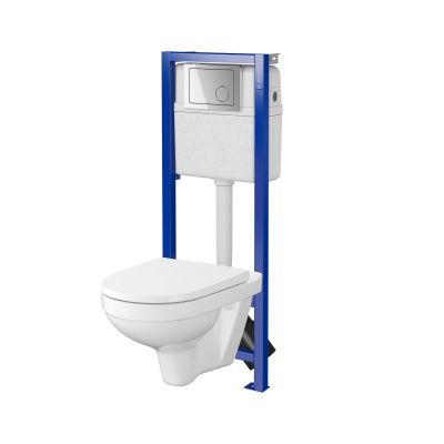 Zestaw Cersanit Zip miska WC wisząca z deską wolnoopadającą i stelaż podtynkowy z przyciskiem spłukującym chrom błyszczący S701-561