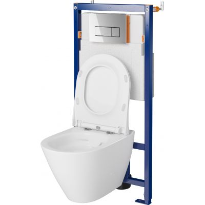 Zestaw Cersanit City Oval miska WC wisząca CleanOn z deską wolnoopadającą Slim i stelaż podtynkowy Tech Line Opti z przyciskiem spłukującym Opti B1 chrom błyszczący S701-630