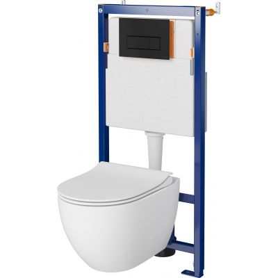 Zestaw Cersanit Zen miska WC wisząca CleanOn z deską wolnoopadającą i stelaż podtynkowy Tech Line Opti z przyciskiem spłukującym Opti B1 czarny mat S701-655