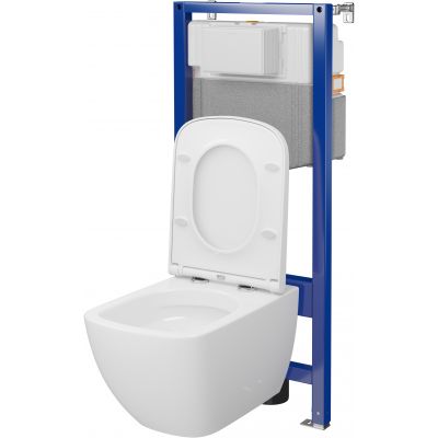 Zestaw Cersanit Zen Pro squere miska WC CleanOn spłukiwanie wirowe z deską wolnoopadającą i stelaż podtynkowy Aqua 2.0 S701-887