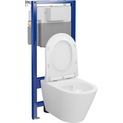 Zestaw Cersanit City Pro oval miska WC CleanOn spłukiwanie wirowe z deską wolnoopadającą i stelaż podtynkowy Aqua 2.0 S701-889