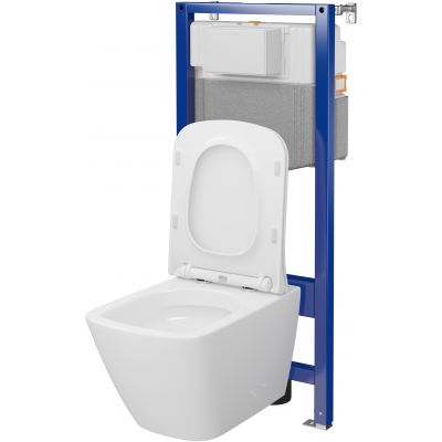 Zestaw Cersanit City Pro squere miska WC CleanOn z deską wolnoopadającą i stelaż podtynkowy Aqua 2.0 S701-890