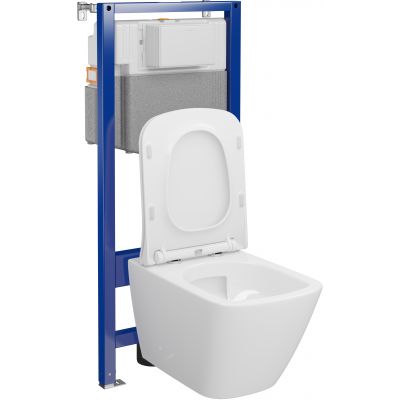 Zestaw Cersanit City Pro squere miska WC CleanOn z deską wolnoopadającą i stelaż podtynkowy Aqua 2.0 S701-890