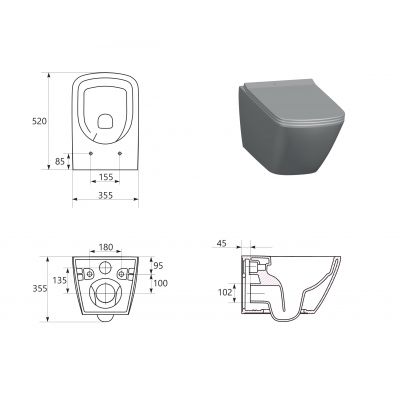 Zestaw Cersanit City Pro squere miska WC CleanOn spłukiwanie wirowe z deską wolnoopadającą i stelaż podtynkowy Aqua 2.0 S701-890