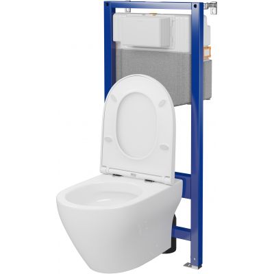 Zestaw Cersanit Larga Pro oval miska WC CleanOn spłukiwanie wirowe z deską wolnoopadającą i stelaż podtynkowy Aqua 2.0 S701-892