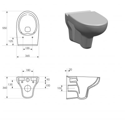 Cersanit Nature zestaw miska+deska wisząca bez kołnierza biały połysk S701-922