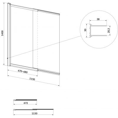 Cersanit Larga parawan nawannowy 115 cm 2-częściowy złoty mat/szkło przezroczyste S164-071