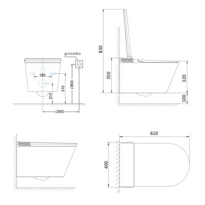 Clean Wave Breeze toaleta myjąca ze stelażem i przyciskiem wisząca bez kołnierza ze spłukiwaniem wirowym biała B700SET