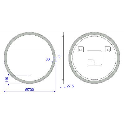 Dubiel Vitrum Niva lustro 70x70 cm okrągłe z oświetleniem LED