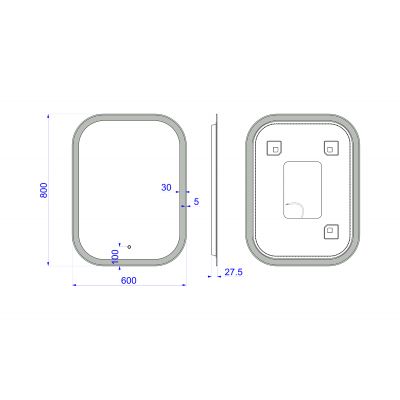 Dubiel Vitrum Indigo lustro 60x80 cm prostokątne z oświetleniem LED