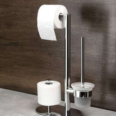 Deante Round stojak na papier toaletowy ze szczotką do WC chrom połysk ADR0732