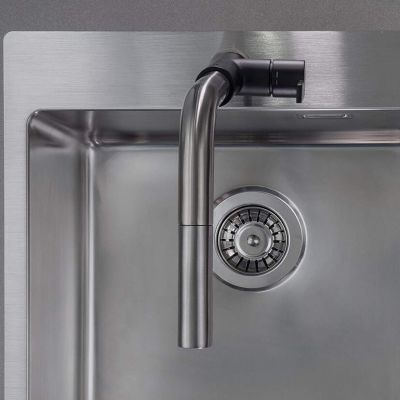 Deante Silia bateria kuchenna stojąca stal-czarna BQS_B730