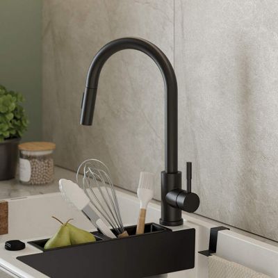 Zestaw Deante Andante zlewozmywak granitowy z baterią kuchenną Lima i syfonem Space Saver czarny mat (ZQNN113, BBMN72M, ZXYN972)