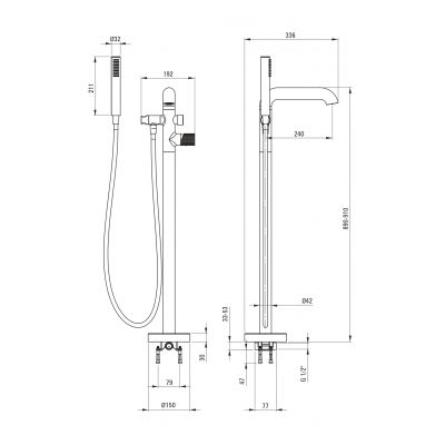 Deante Silia Hexa bateria wannowo-prysznicowa wolnostojąca stal szczotkowana BHS_F17M