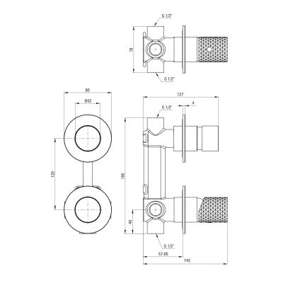 Deante Silia Hexa bateria wannowo-prysznicowa podtynkowa złota BHS_R44P