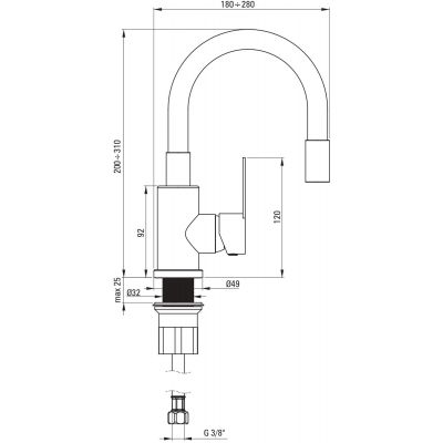 Deante Lupo bateria umywalkowa stojąca czarna BLU_N24M