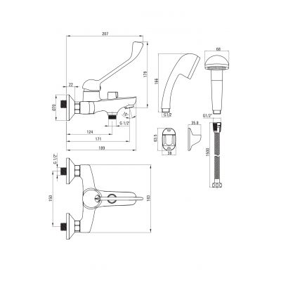Deante Boro bateria wannowo-prysznicowa ścienna chrom BMO_011C