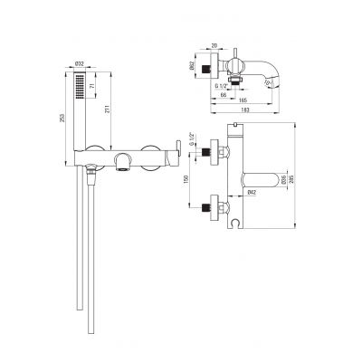 Deante Silia bateria wannowo-prysznicowa ścienna brąz szczotkowany BQS_C11M