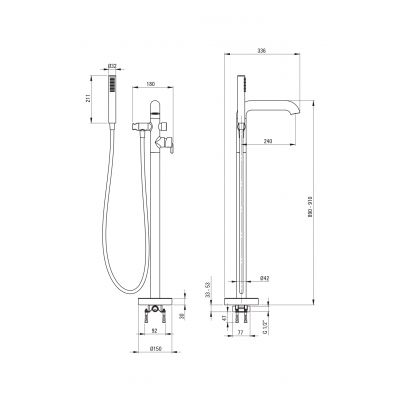 Deante Silia bateria wannowo-prysznicowa wolnostojąca brąz szczotkowany BQS_C17M