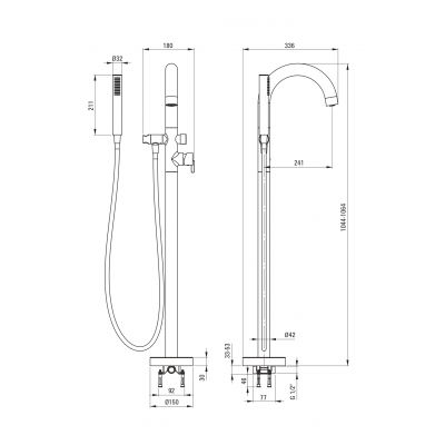 Deante Silia bateria wannowo-prysznicowa wolnostojąca brąz szczotkowany BQS_C17N