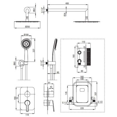 Deante Arnika zestaw prysznicowy podtynkowy z deszczownicą titanium BXYZDQAM