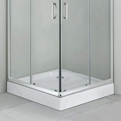 Zestaw Deante Funkia kabina prysznicowa 90 cm kwadratowa z brodzikiem Corner i syfonem chrom/szkło szronione (KYC641K, KTC041B, NHC025C)