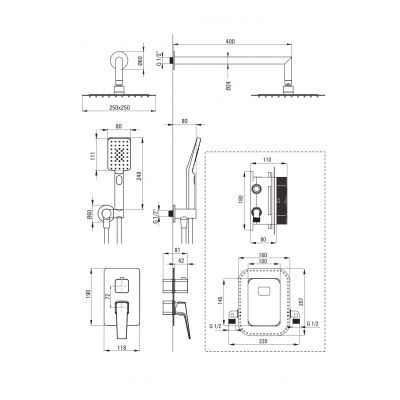 Deante Blur zestaw prysznicowy podtynkowy z deszczownicą titanium BXYZDQLM