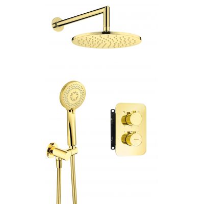 Deante Arnika zestaw prysznicowy podtynkowy termostatyczny z deszczownicą złoty BXYZGEBT