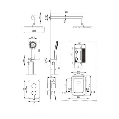 Deante Arnika zestaw prysznicowy podtynkowy z deszczownicą złoty BXYZRQAM