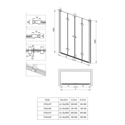 Deante Kerria Plus kabina prysznicowa 90x90 cm kwadratowa czarny mat/szkło przezroczyste KKNNX09S09