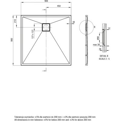 Deante Correo brodzik kwadratowy 90x90 cm czarny KQR_N41B