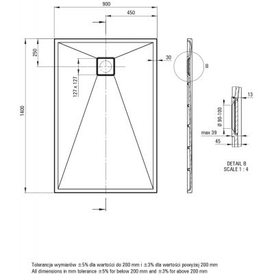 Deante Correo brodzik prostokątny 140x90 cm antracyt KQR_T47B