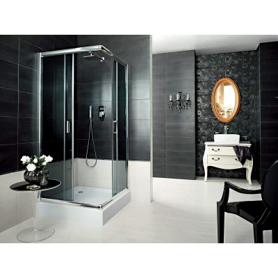 Zestaw Deante Funkia kabina prysznicowa 90 cm kwadratowa z brodzikiem Corner i syfonem czarny/szkło przezroczyste (KYCN41K, KTC041B, NHC025C)