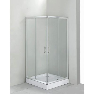 Zestaw Deante Funkia kabina prysznicowa 80 cm kwadratowa z brodzikiem Corner i syfonem chrom/szkło przezroczyste (KYC042K, KTC042B, NHC025C)