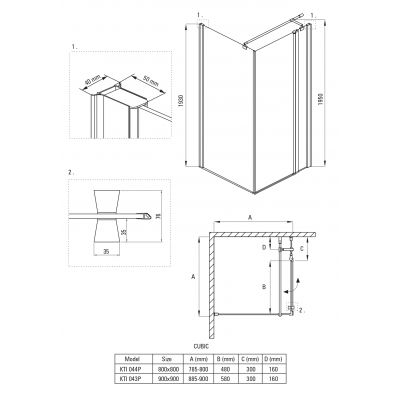 Zestaw Deante Cubic kabina z brodzikiem 80 cm kwadratowy chrom/szkło przezroczyste (KTI044P, KTK042B)