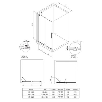 Deante Prizma ścianka prysznicowa walk-in 90 cm czarny mat/szkło przezroczyste KTJ_N39R