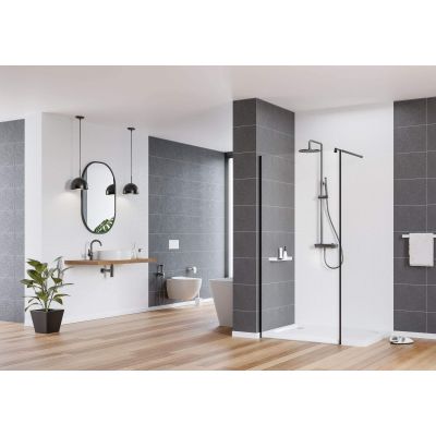 Zestaw Deante Kerria Plus Walk-In ścianki prysznicowe 100 cm wolnostojące czarny/szkło przezroczyste (KTSN30P, KTSN30P)