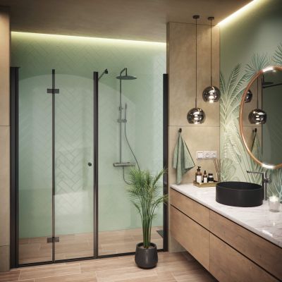 Zestaw Deante Kerria Plus Walk-In ścianki prysznicowe 80 cm wolnostojące czarny/szkło przezroczyste (KTSN38P, KTSN38P)