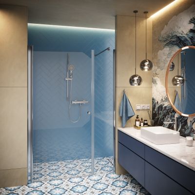Deante Kerria Plus drzwi prysznicowe 90 cm wnękowe chrom połysk/szkło przezroczyste KTSW041P