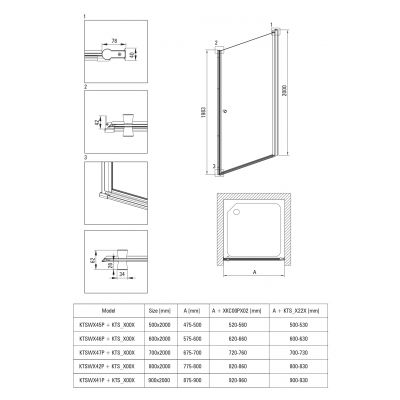 Deante Kerria Plus drzwi prysznicowe 60 cm uchylne czarny mat/szkło przezroczyste KTSWN46P