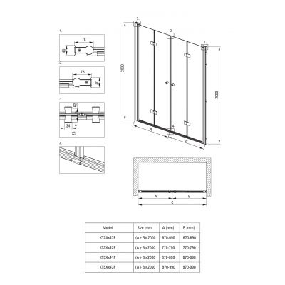 Deante Kerria Plus drzwi prysznicowe 80 cm składane chrom połysk/szkło przezroczyste KTSX042P